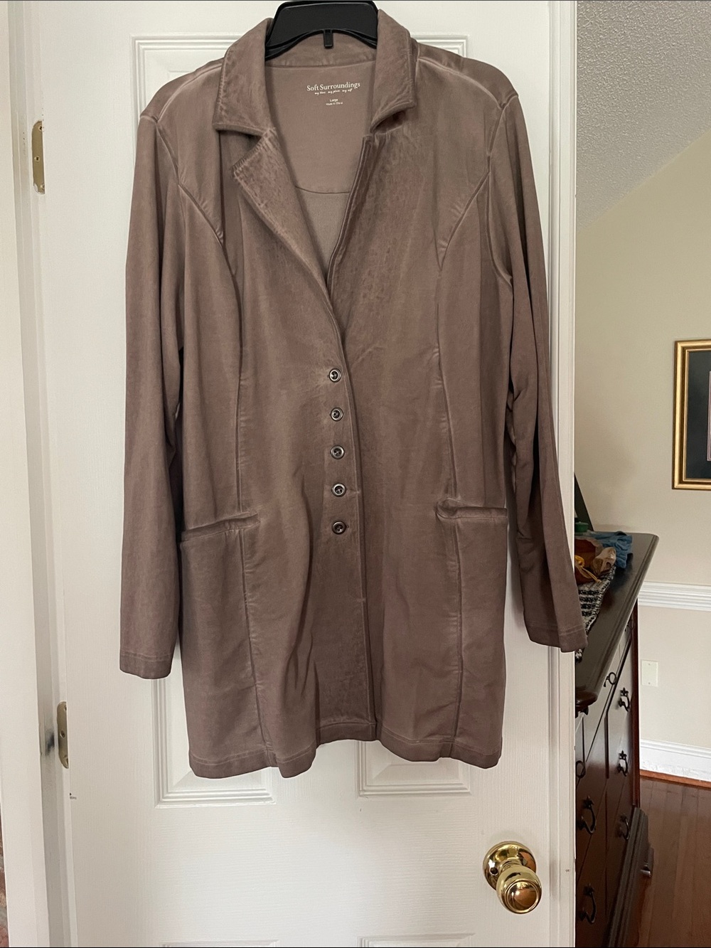 Soft Surroundings Taupe Long Button-Front Blazer